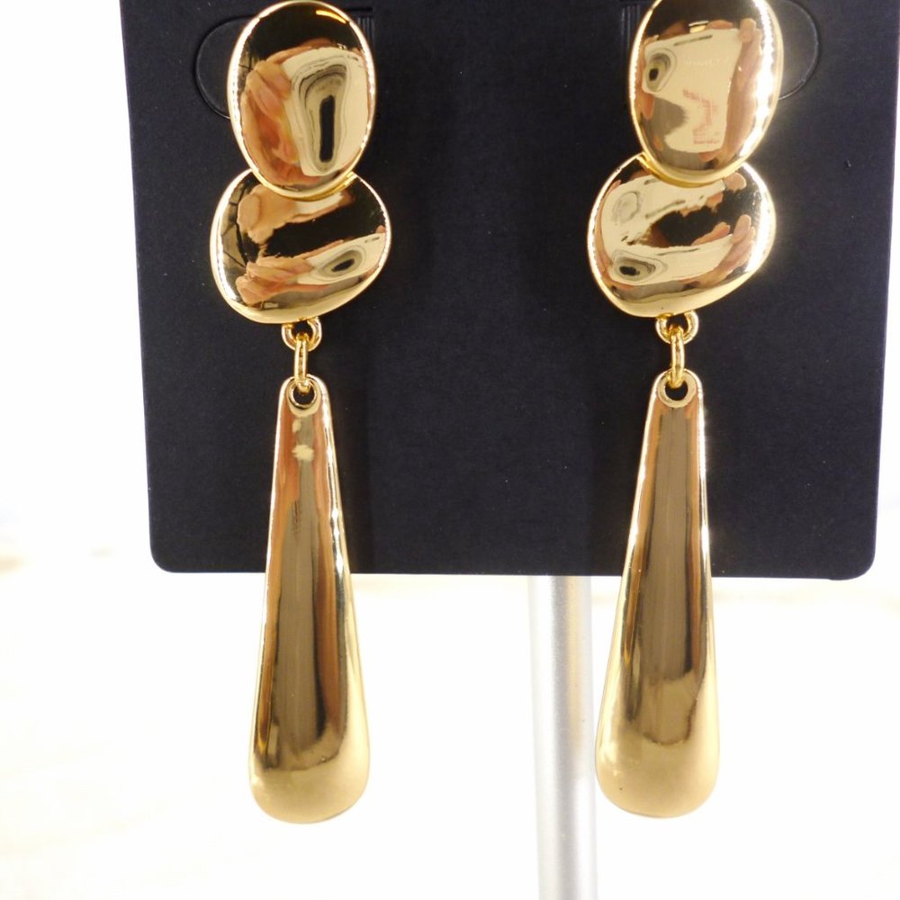 Drop Earrings Halogen Nordrstrom Gold Plate Batons 2 3/4" NWT NOC Perfect M567 - Picture 3 of 5